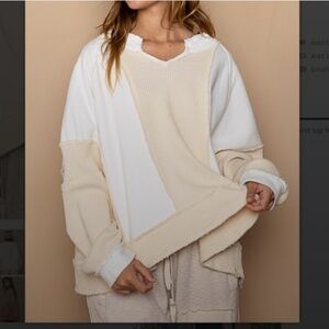 POL Cream and White Long Sleeve Top